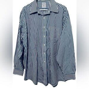 Brooks Brothers Shirt Mens 16 1/2-35 Blue White Stripe Classic Non Iron Cotton